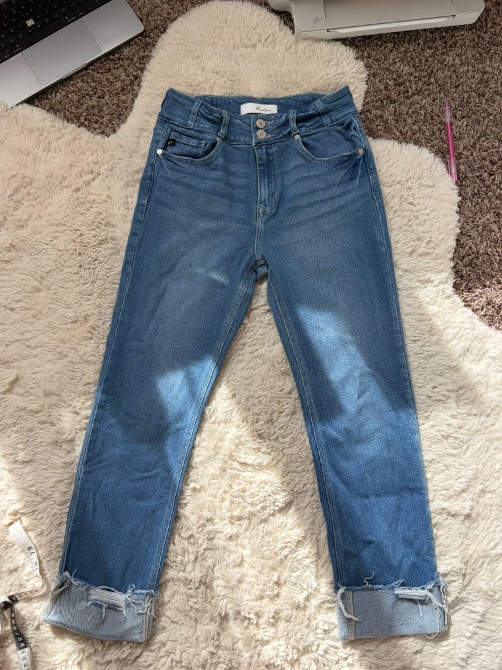 KanCan Medium Wash Double Button Cuffed Straight Leg Jeans - Size 27 / 7